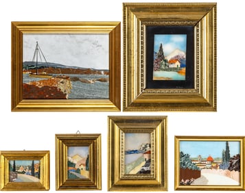 Six Italian Pietra Dura Plaques of Landscapes