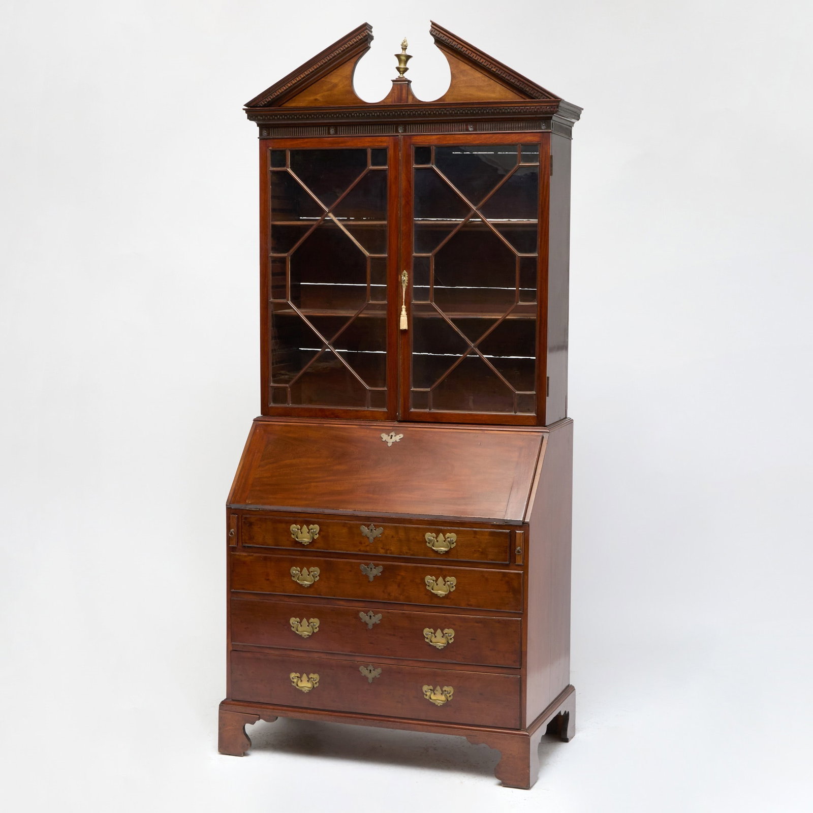 George III Mahogany Secretary Bookcase: Height 7 feet 9 3/4 inches, width 44 inches, depth 23 1/4 inches.