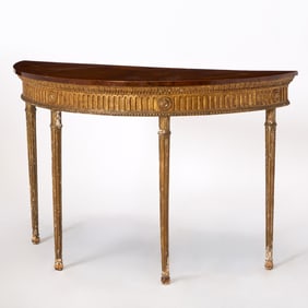 George III Satinwood, Marquetry and Giltwood Demilune Console