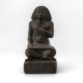 Egyptian Style Cast Composition Faux Stone Figure of a Seated Scribe After the Antique