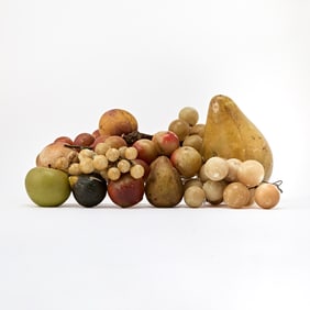 Collection of Italian Painted Marble Fruits in the Form of Grapes, Apples and a Pear