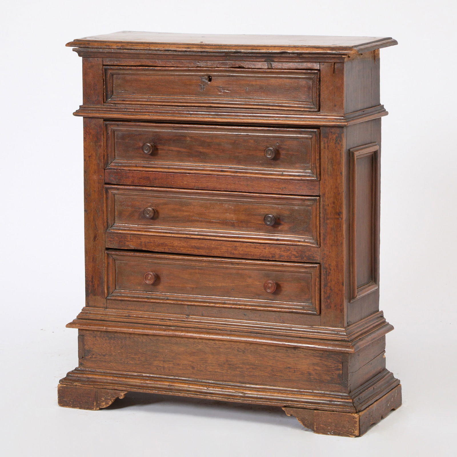 Italian Renaissance Walnut Chest of Drawers: Height 37 inches, width 31 1/2 inches, depth 12 1/2 inches. Top loose