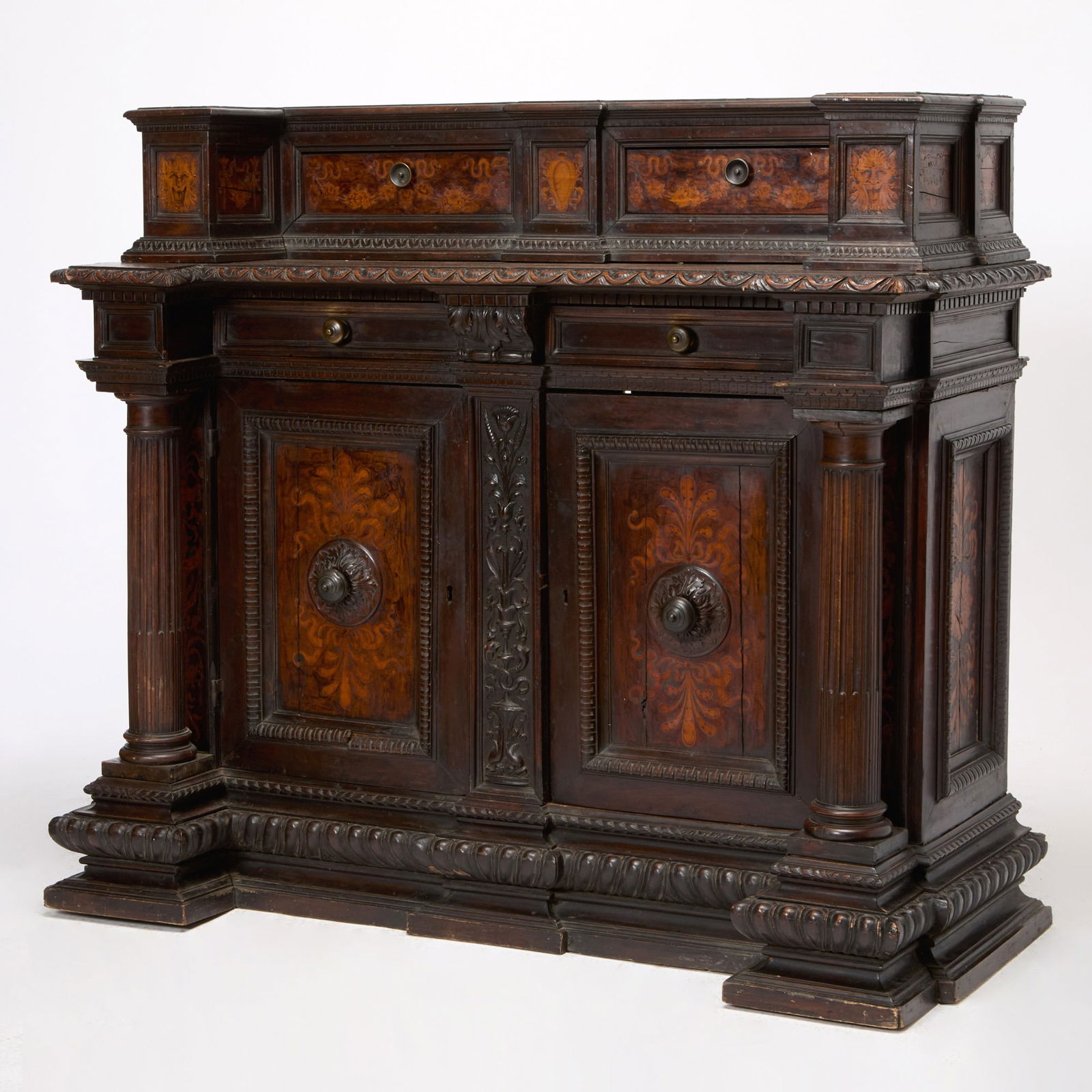 Italian Renaissance Style Fruitwood Marquetry Walnut Credenza (1 of 6)