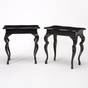 Pair of Dutch Rococo Style Black Lacquered Wood Side Tables