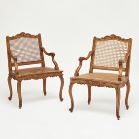 Pair of Regence Style Caned Walnut Fauteuils