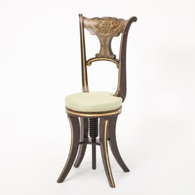 Neoclassical Faux Bois Painted and Parcel-Gilt Music Chair