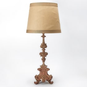 Louis XIV Style Carved and Painted Pricket Stick Lamp