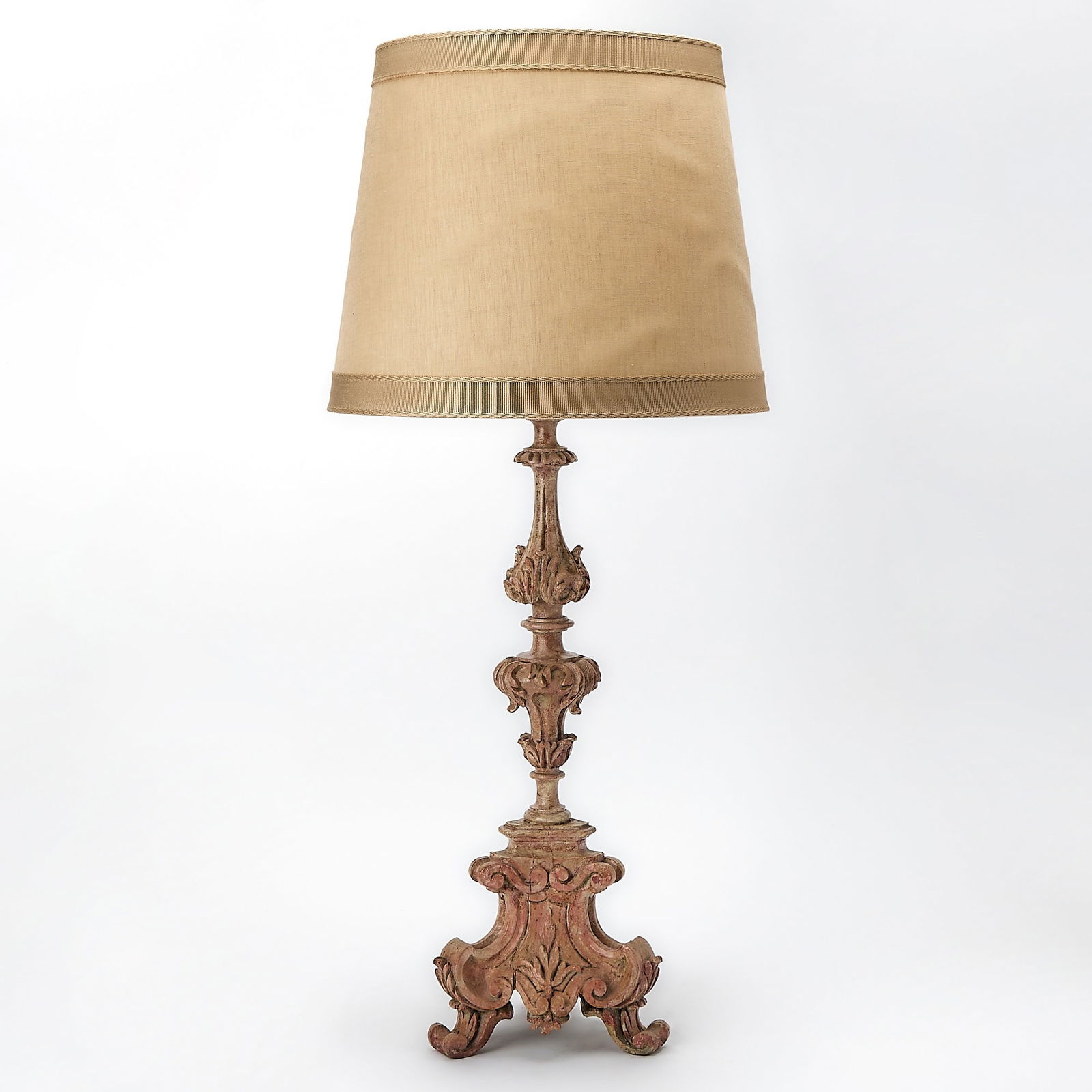 Louis XIV Style Carved and Painted Pricket Stick Lamp (1 of 5)