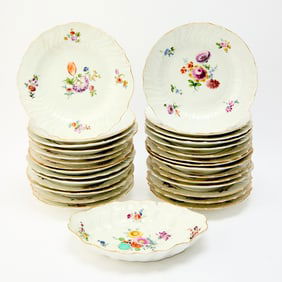 Twenty-Five Meissen Porcelain Punktzeit Plates Together with an oval dish