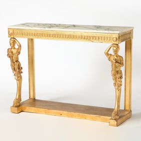 Napoleon III Style Giltwood Marble Top Console