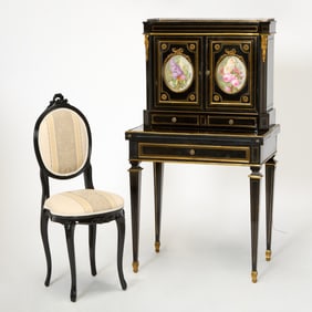 Napoleon III Gilt-Bronze and Porcelain Mounted Ebonized Bonheur Du Jour