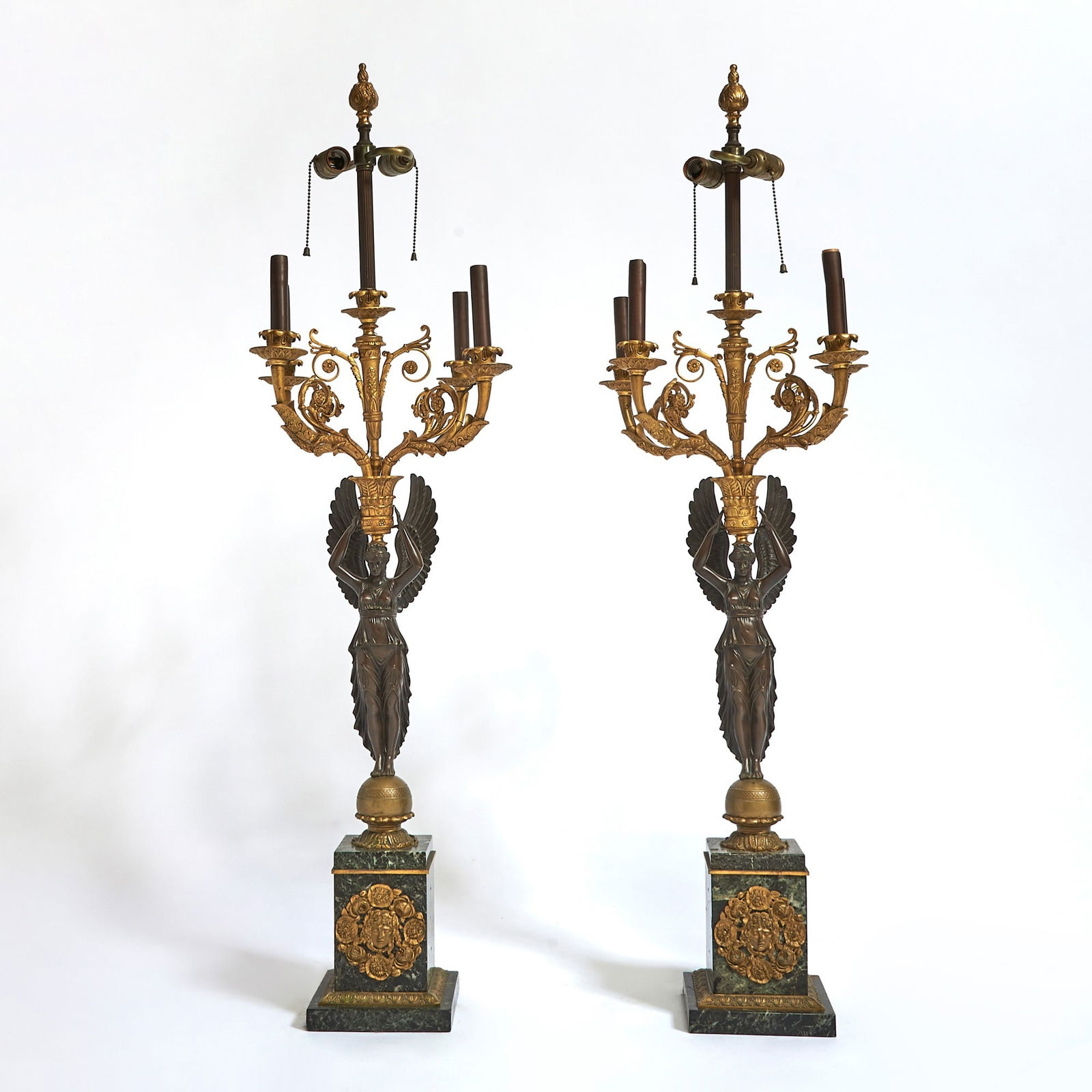 Pair of Large Empire Style Gilt and Patinated Bronze Five-Light Figural Candelabra (1 of 6)