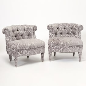 Pair of Grey Upholstered Club Chairs