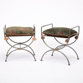 Pair of Patinated Metal Curule Stools