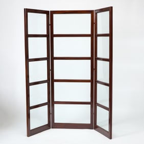 Three-Panel Mahogany and Glass Screen