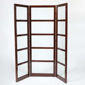 Three-Panel Mahogany and Glass Screen
