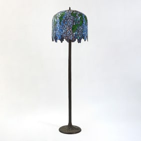 Tiffany Style Patinated metal and Leaded Glass Wisteria Floor Lamp