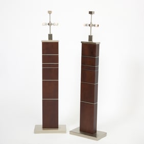 Pair of Art Deco Rosewood and Stainless Steel Floor Lamps