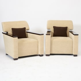 Pair of Art Deco Style Upholstered Lounge Chairs