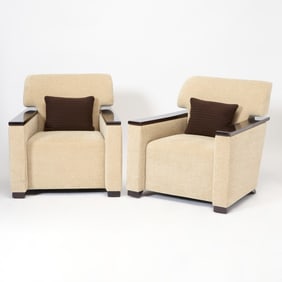 Pair of Art Deco Style Upholstered Lounge Chairs