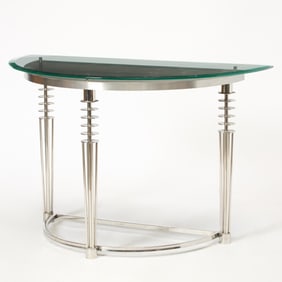 Chrome and Glass Demilune Console