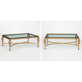 Pair of Gilt Iron and Glass Low Tables