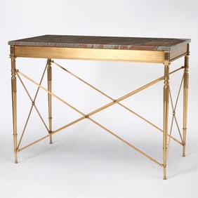 Maison Jansen Style Marble Top Patinated Metal Side Table