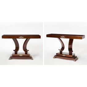 Pair of Art Deco Style Mahogany Consoles