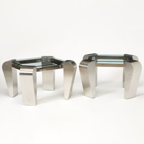 Pair of Stainless Steel and Glass Side Tables