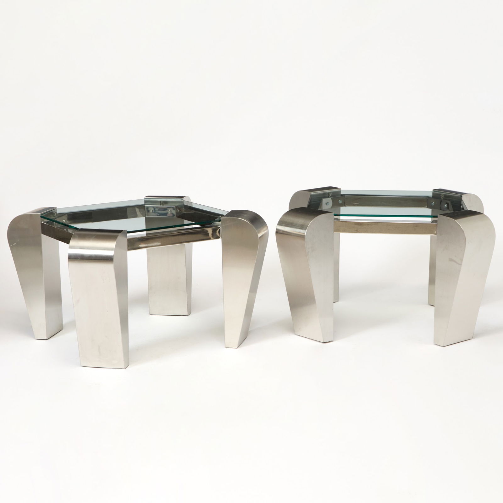Pair of Stainless Steel and Glass Side Tables (1 of 4)