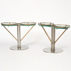 Pair of Stainless Steel and Glass Side Tables