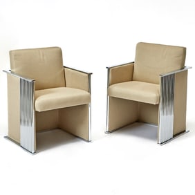 Pair of Milo Boughman for Thayer Coggin Chrome Cube Armchairs