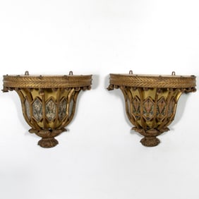 Pair of Italian Neoclassical Painted and Parcel-Gilt Wall Brackets