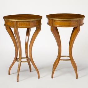 Pair of Russian Brass Mounted Karelian Birch Gueridons