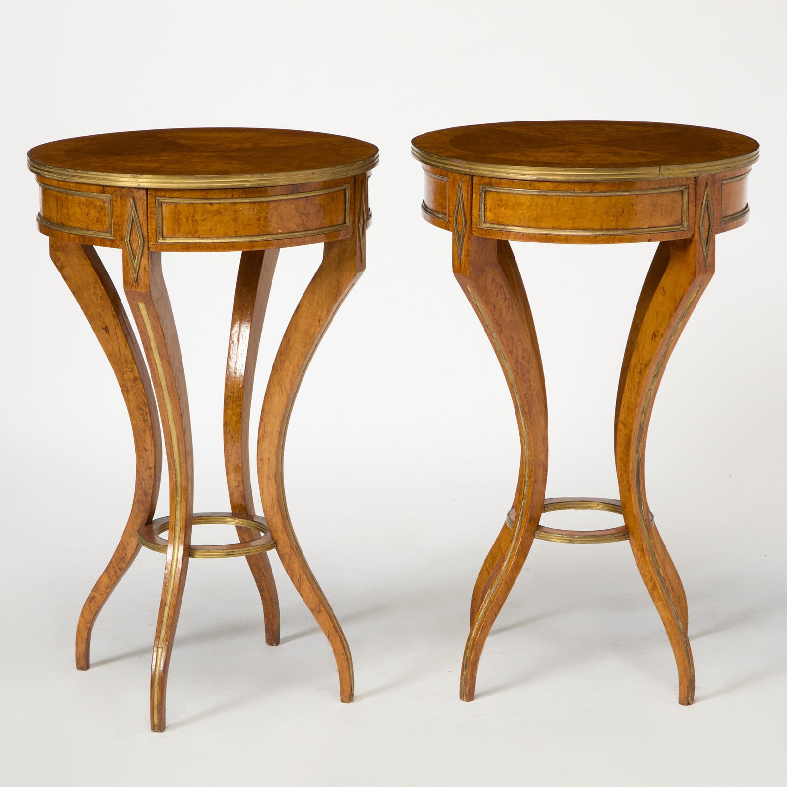 Pair of Russian Brass Mounted Karelian Birch Gueridons (1 of 2)