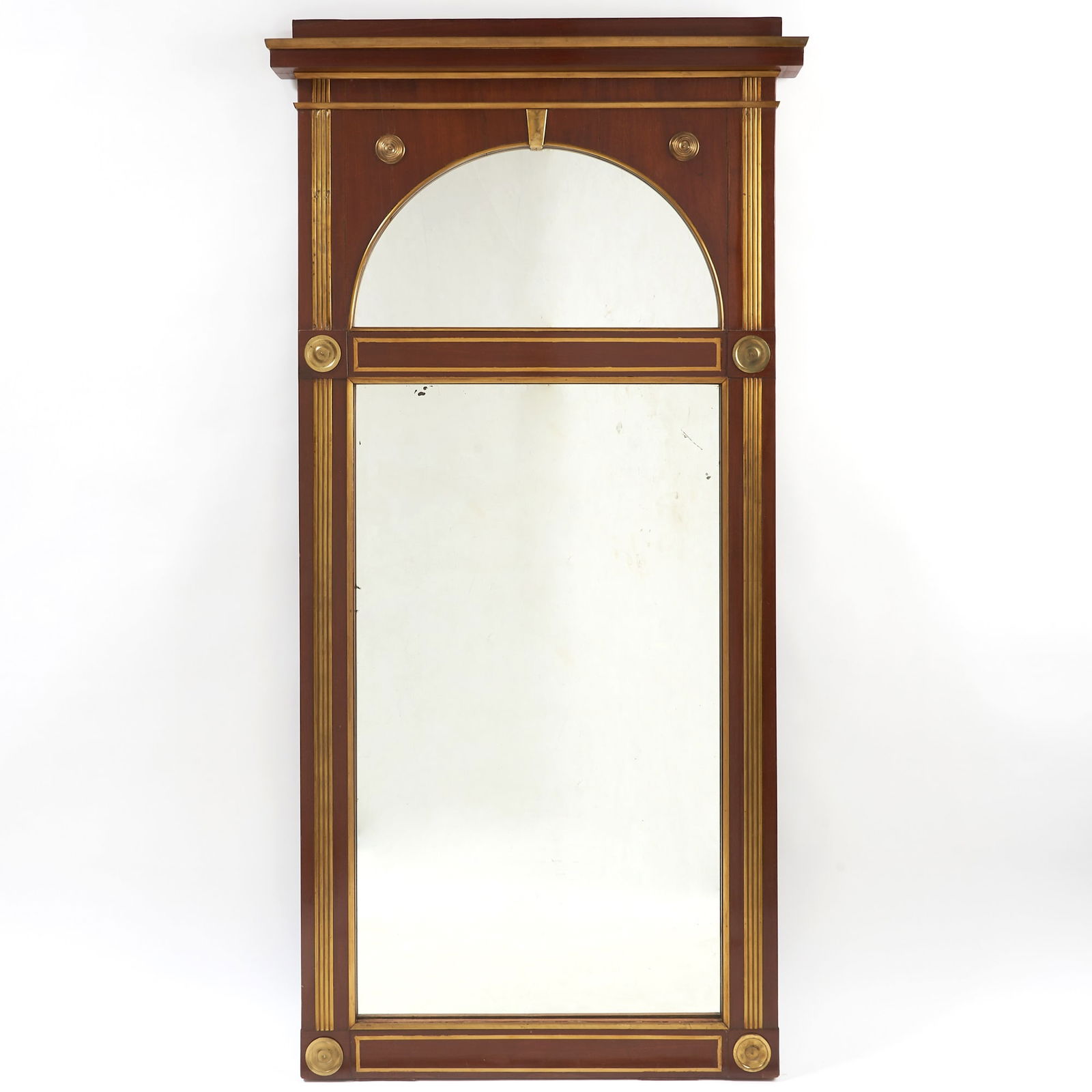 Russian or Baltic Neoclassical Brass-Mounted Mahogany Pier Mirror: Circa 1800 Height 69 inches (175 cm), width 34 3/4 inches (88.3 cm), depth 3 1/4 inches (8.3 cm)