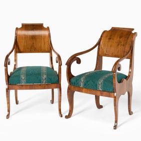 Leo Tolstoy (1829-1910), Pair of Russian Neoclassical Walnut Armchairs