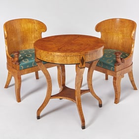 Pair of Russian Neoclassical Karelian Birchwood Gondola Chairs