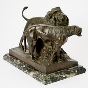 Patinated Bronze Figure Group of Lions