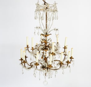 Italian Gilt Metal and Cut Crystal Chandelier