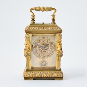 Tiffany & Co. Gilt Metal Caryatid Cased Carriage Clock