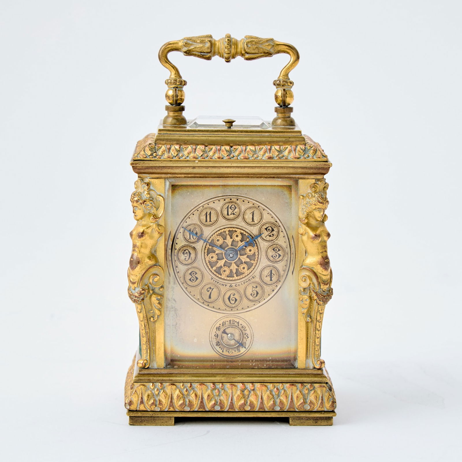 Tiffany & Co. Gilt Metal Caryatid Cased Carriage Clock (1 of 3)