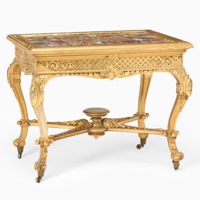 Italian Rococo Style Giltwood Specimen Marble Center Table