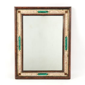 Italian Malachite, Marble, Brass, Bone and Polychrome Painted Walnut Mirror