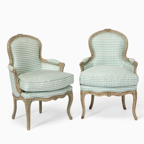 Pair of Louis XV Grey Painted Fauteuils