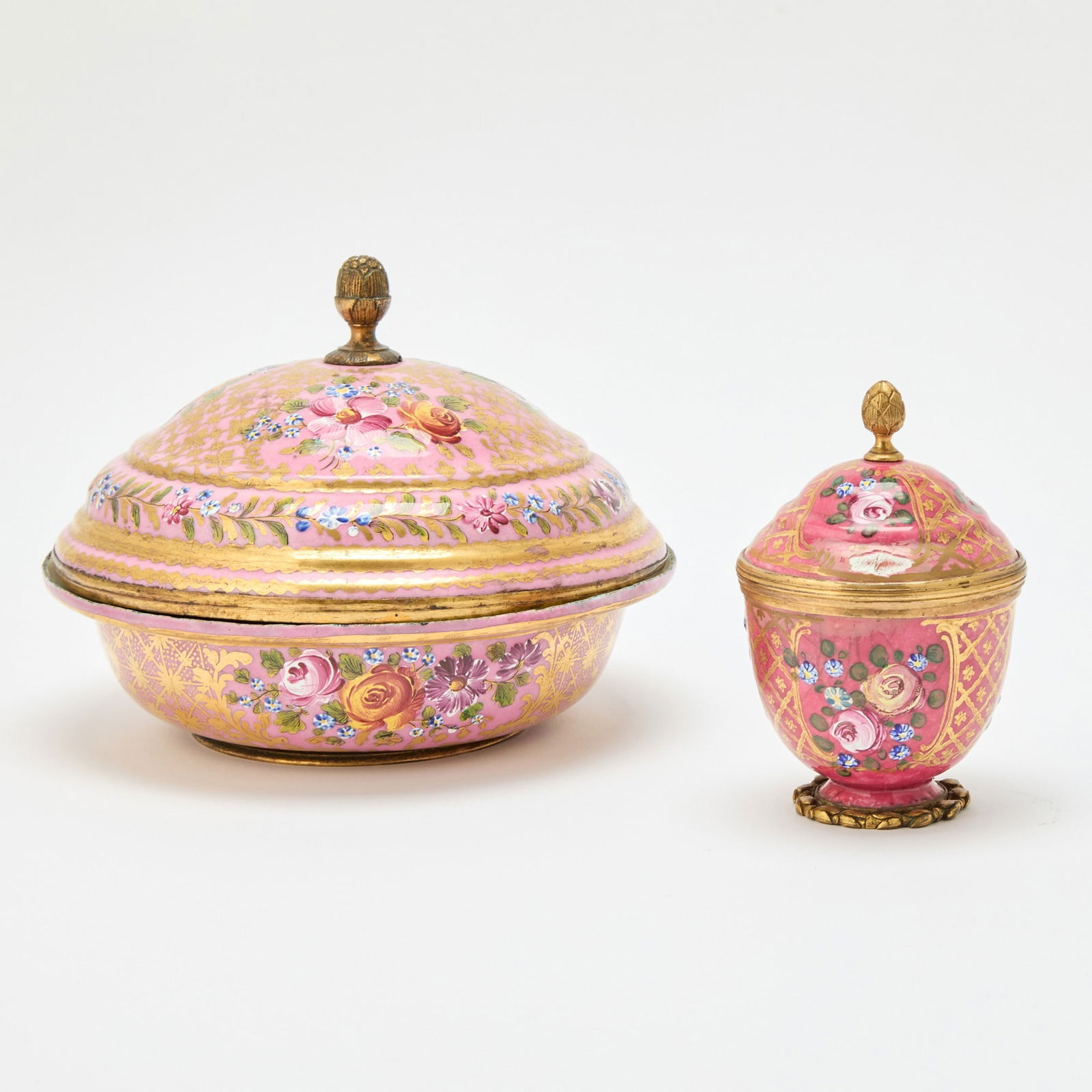 Two Gilt-Bronze Mounted Polychrome Enameled Bowls and Covers (1 of 2)