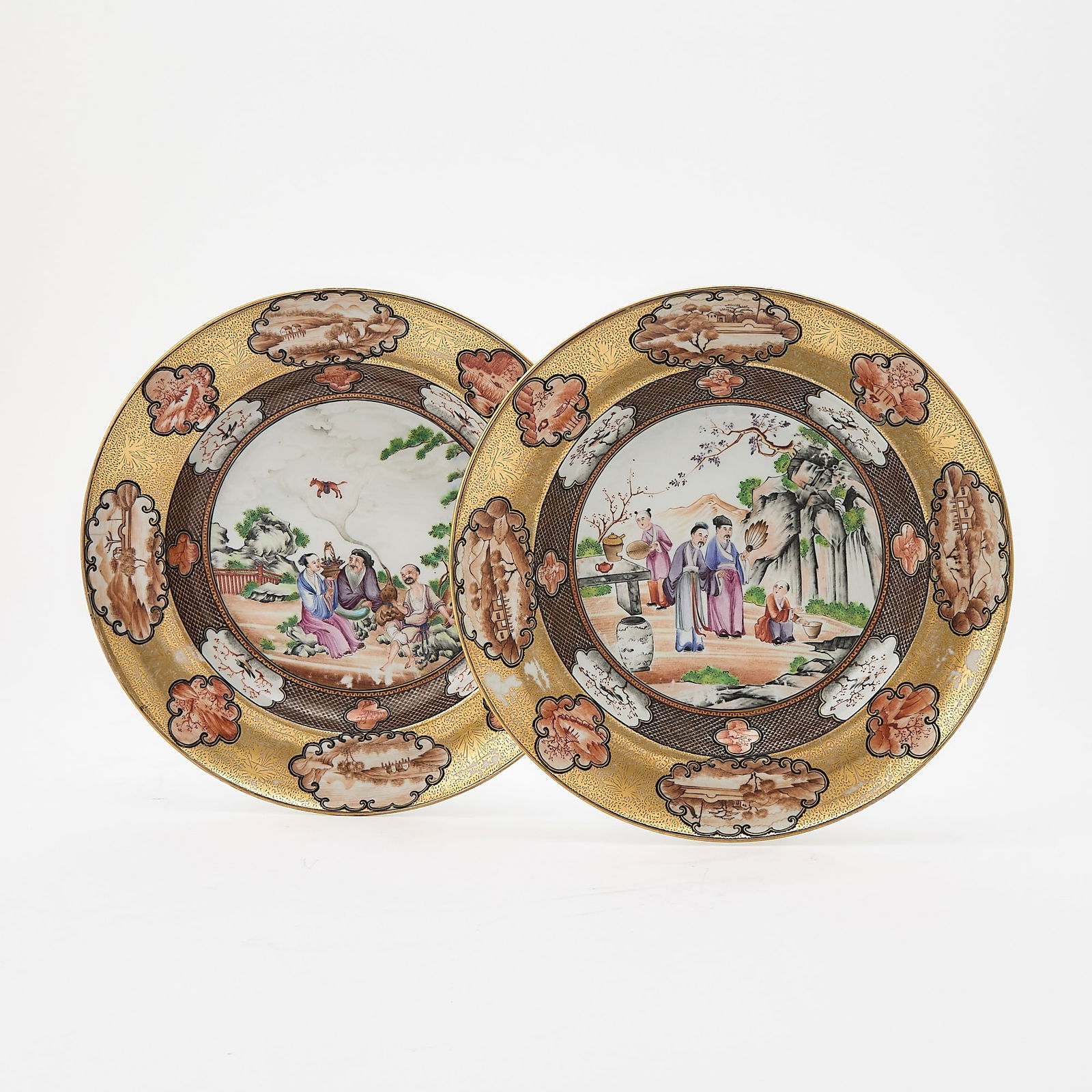 Pair of Chinese Export 'Rockefeller' Pattern Porcelain Plates (1 of 3)