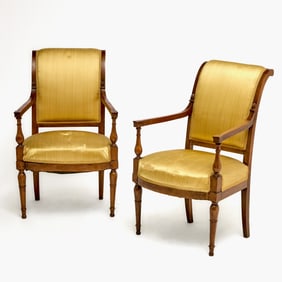 Pair of Directoire Upholstered Mahogany Fauteuils