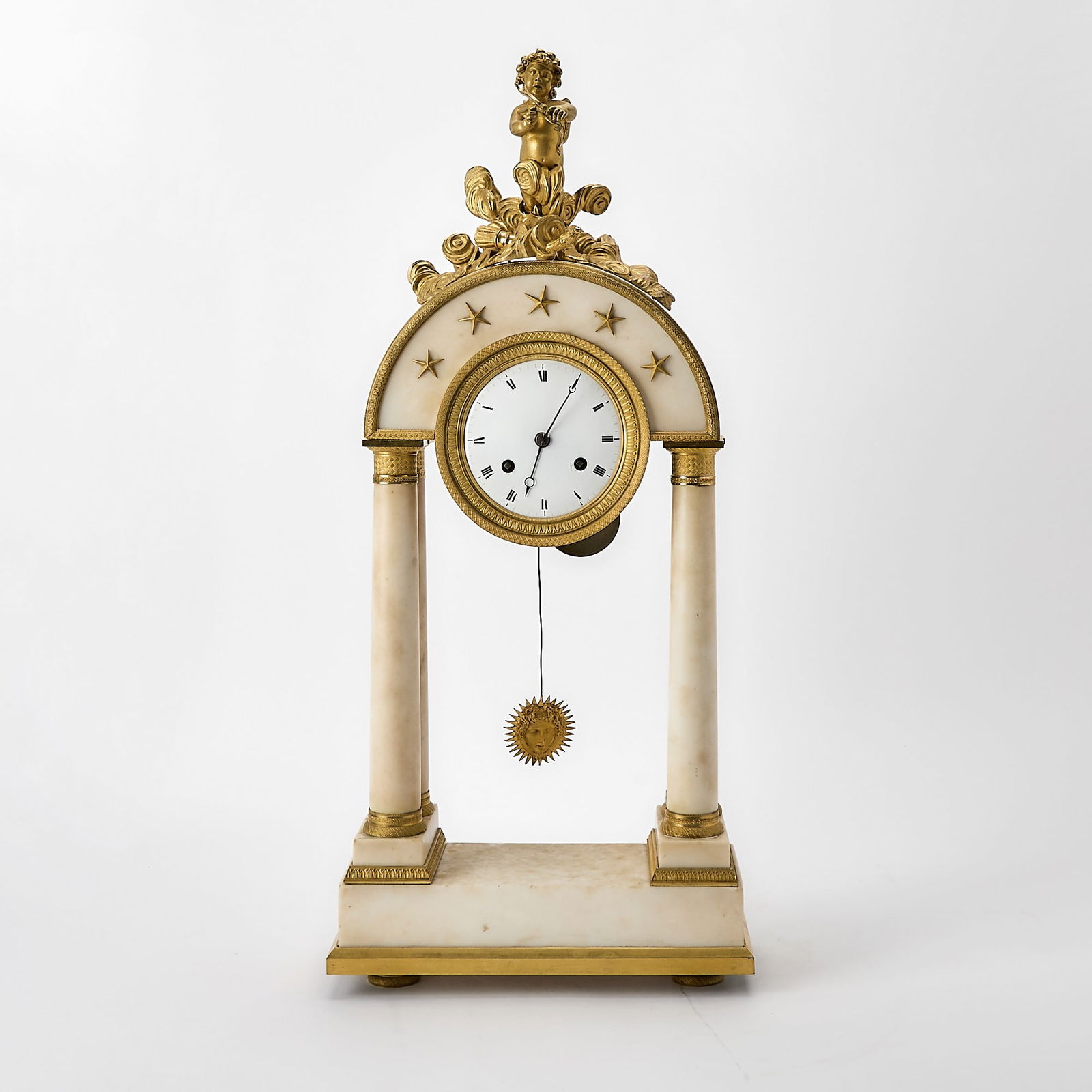 Empire Gilt-Bronze and White Marble Portico Clock (1 of 3)