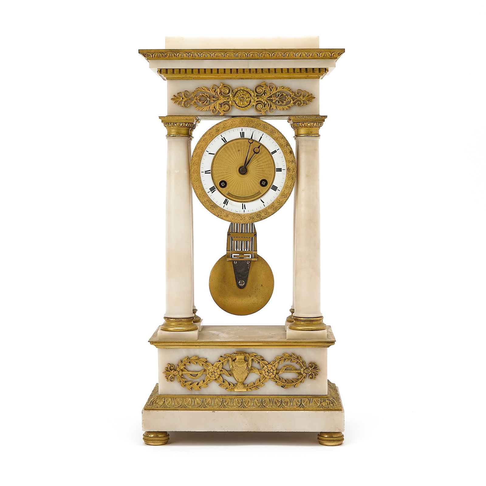 Empire Gilt-Bronze Mounted White Marble Portico Clock (1 of 4)